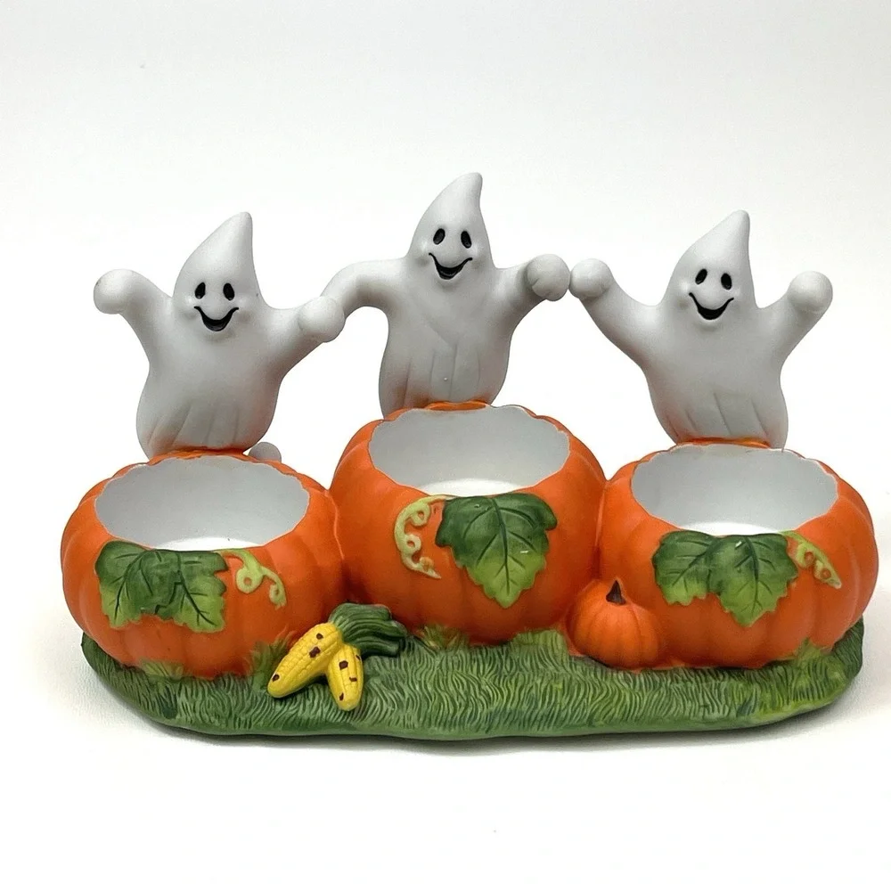 PartyLite‎ Ghost Trio Tealight Holder P7262 Retired Halloween Fall Decor